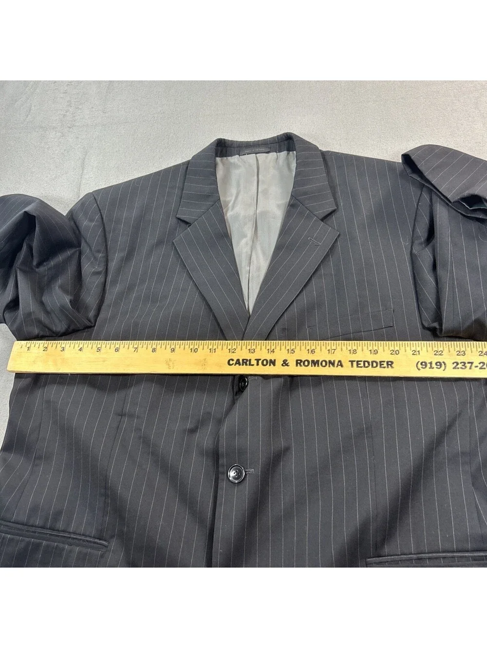 Andrew Fezza Size 48R Black 100% Worsted Wool Pinstripe Blazer Suit Coat
